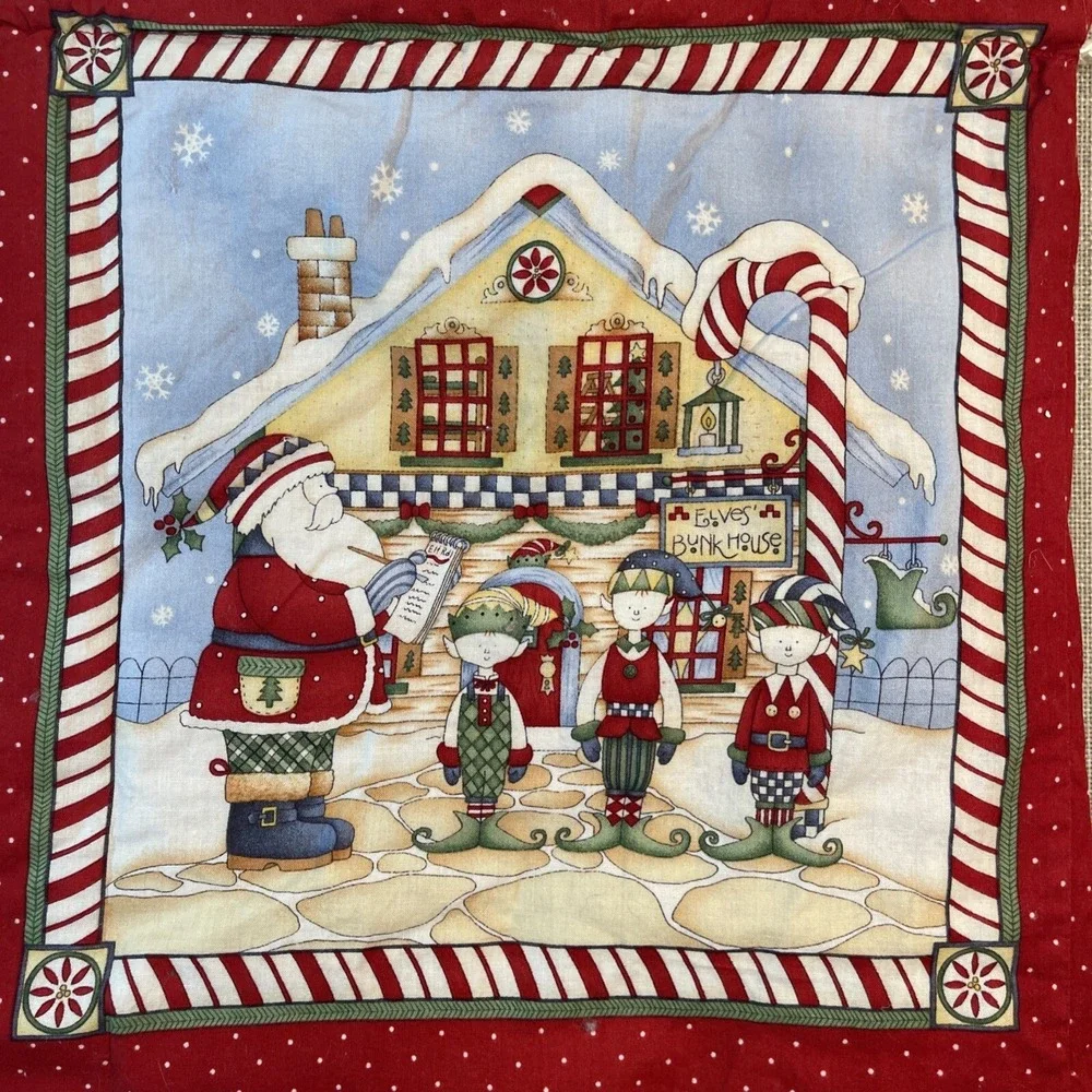 VTG Christmas Gift Bag 42x26 Reversible Cotton Drawstring Santa Holiday Decor